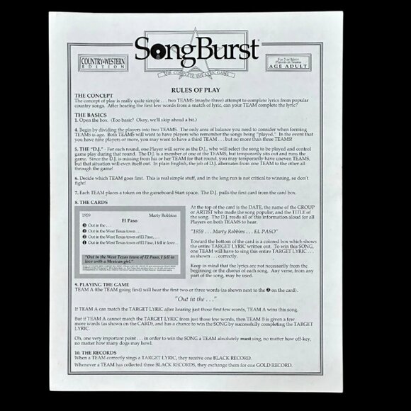 SONGBURST Country Western Edition Music Trivia Lyrics Game 1990s 1993 Hersch CO - Picture 5 of 6